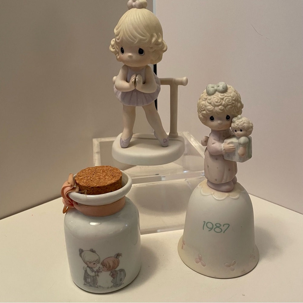 Vintage Precious‎ Moments Items Lot If 3 Figurine,Bell,Corked Jar